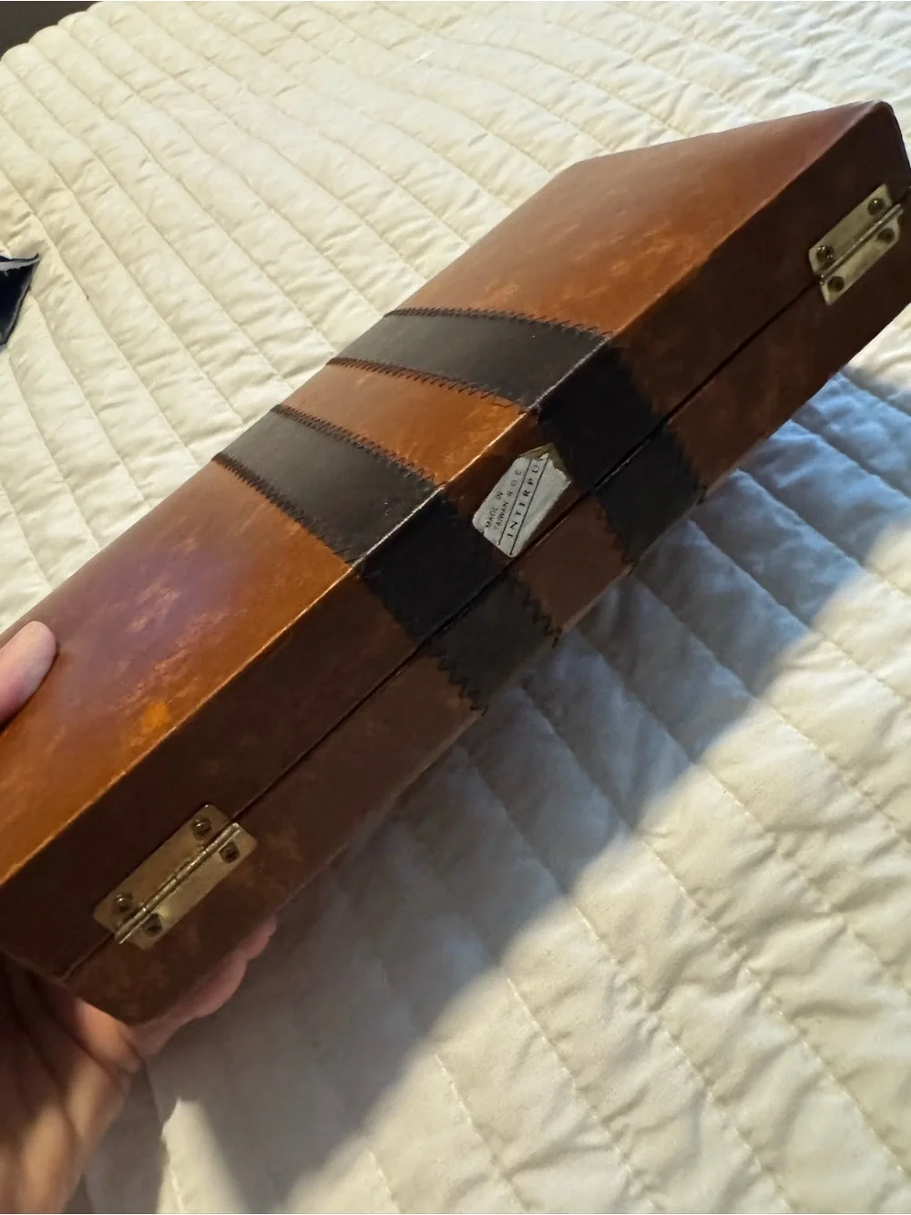 vintage interpur multi game set faux leather case chess backgammon dominoes